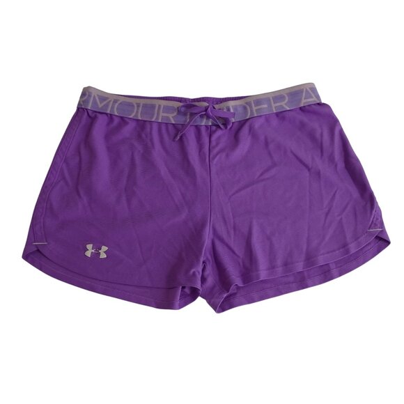 Under Armour HeatGear Purple Athletic Shorts Women Size M Running Workout FLAW - Picture 1 of 8